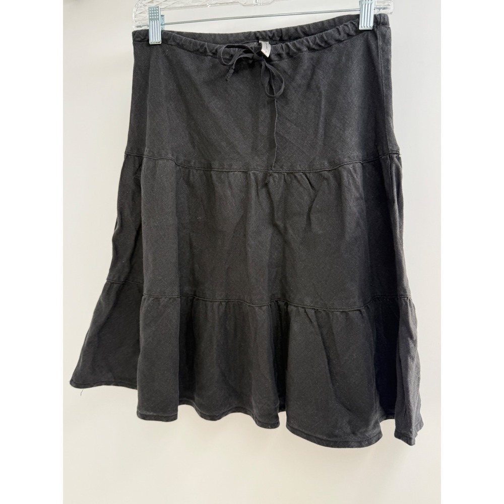 Vintage 90s Y2K Allen Allen Black Linen Tiered Miniskirt S Fits Medium Too